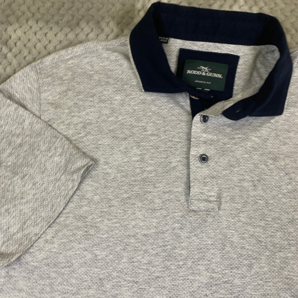 Rodd & Gunn Mens Large Sports Fit Polo Shirt Gray Navy 100% Cotton